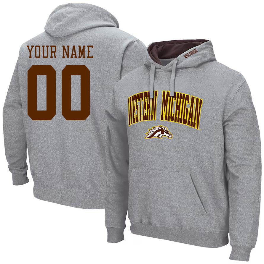 Custom Western Michigan Broncos Name And Number Hoodies-Grey